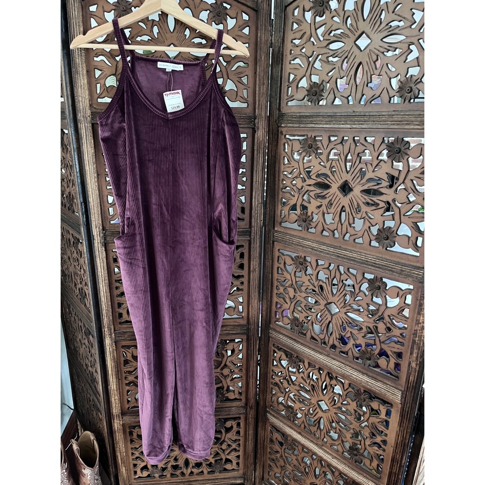 Sincerely Jules Ribbed Velvet Jumpsuit Purple Sleeveless Jogger Pocket Plum S